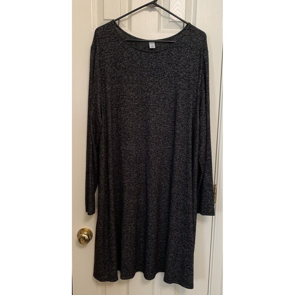 Old Navy Plus Size 2X Swing Dress Black Heather Soft Knit Stretch Long Sleeve
